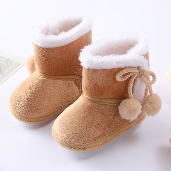 Vintervarma nyfödda toddler 1 år baby Flickor Pojkar Skor Mjuk sula Pälssnöskor 0-18M Brown 7-12 Months