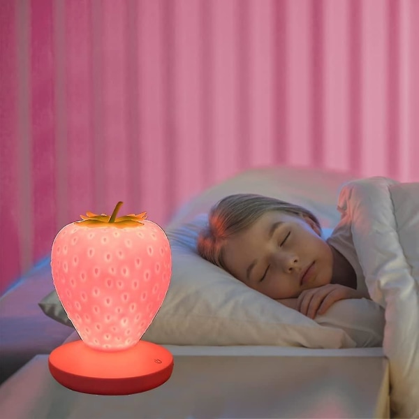 Strawberry Night Light, Söt Silikon Strawberry Lamp, Led Cute Night Light, Sängbordsfärg