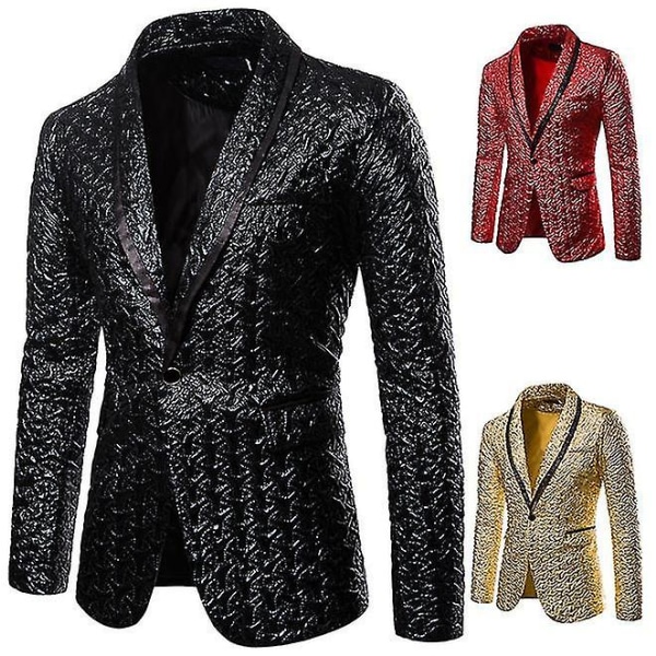 Shiny Glitter Suit Jacket, Herr Sjalkrage Enknapps Blazer Jacka, Balklänning Blazers black L