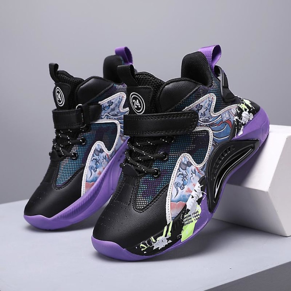 Basketskor för barn Mode Halkfria sneakers Sportskor som andas L2023 BlackPurple 36