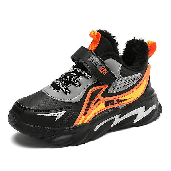 Barn Vintervarma Sneakers Flickor Pojkar Snow Outdoor löparskor M2188 BlackOrange 32