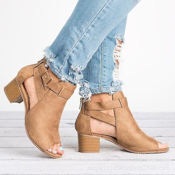 Dam Mid Block Klackskor Sandaler Peep Toe Ankel Boots Sommarskor Grey 41