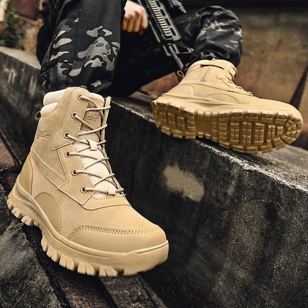 Herr Military Boot Combat Herr Stövlar Tacticalhane Shoes Work Safety Shoes Yj701 Beige 43