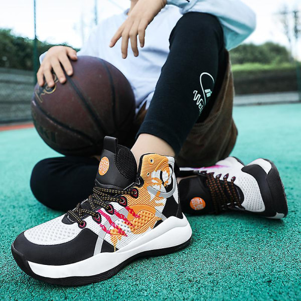 Barnbasketskor Mode Halkfria sneakers Andas sportskor 033 BlackOrange 34