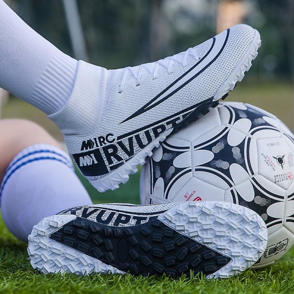 Fotbollsskor för män Halkfria fotbollsskor Klossar Gräs Fotbollssneakers Yj8508A White 42