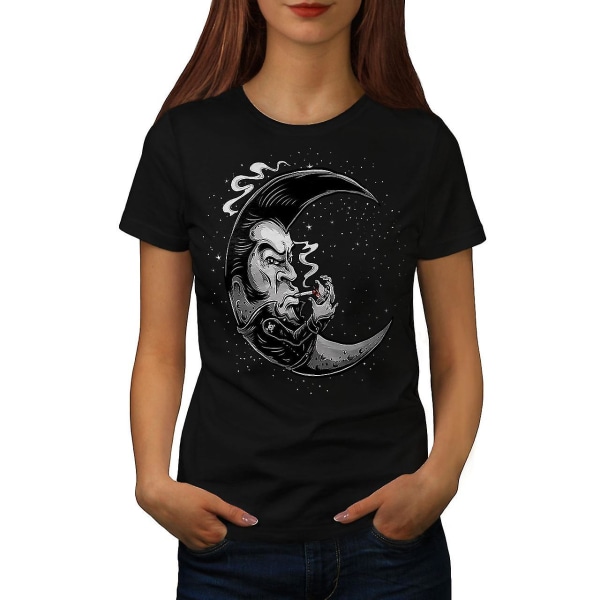 Rökande Moon Cosmos Svart t-shirt för kvinnor XL