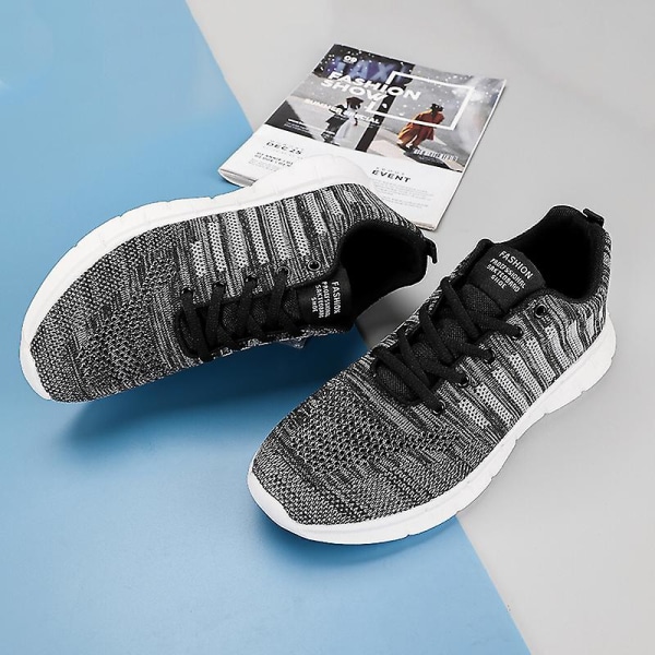Sneakers för flugvävning för män Andas löparskor Mode sportskor 3A707 Gray 39