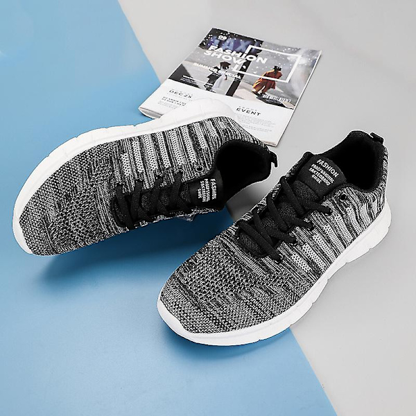 Sneakers för flugvävning för män Andas löparskor Mode sportskor 3A707 Gray 41