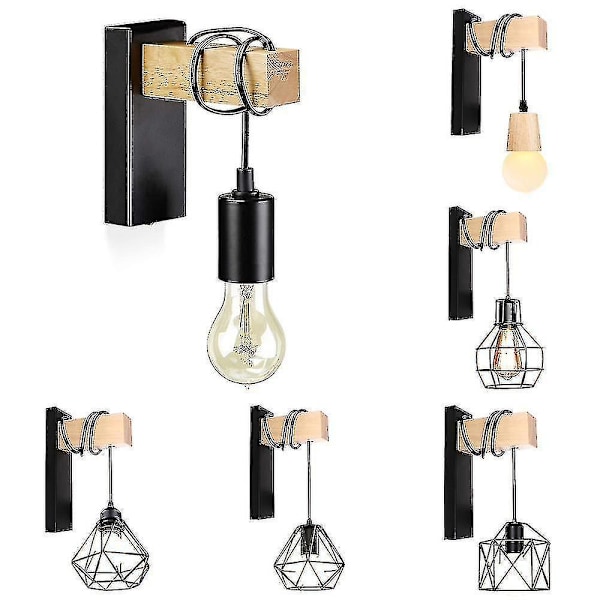 Trä Vägglampa Retro Justerbar Väggmonterad Bar E27 Led Vägglampa (svart A)