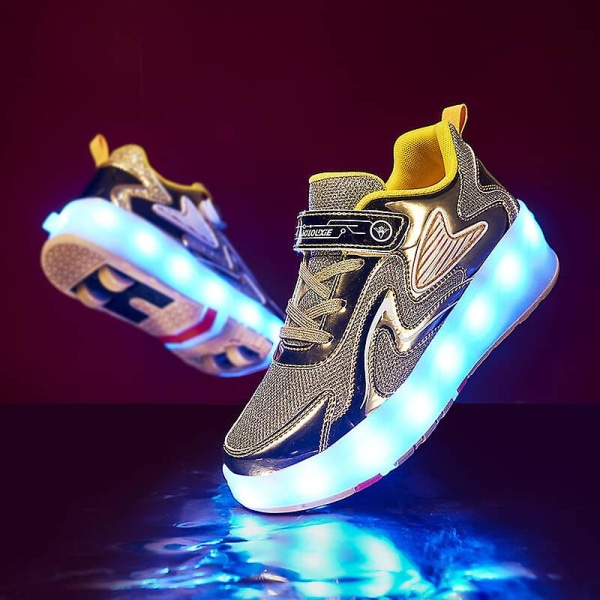 Barnsneakers Dubbelhjulsskor Led Light Shoes 118 Gold 31