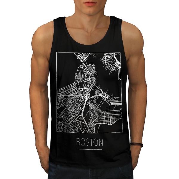 Boston City Map Mode Män Blacktank Top | Wellcoda L