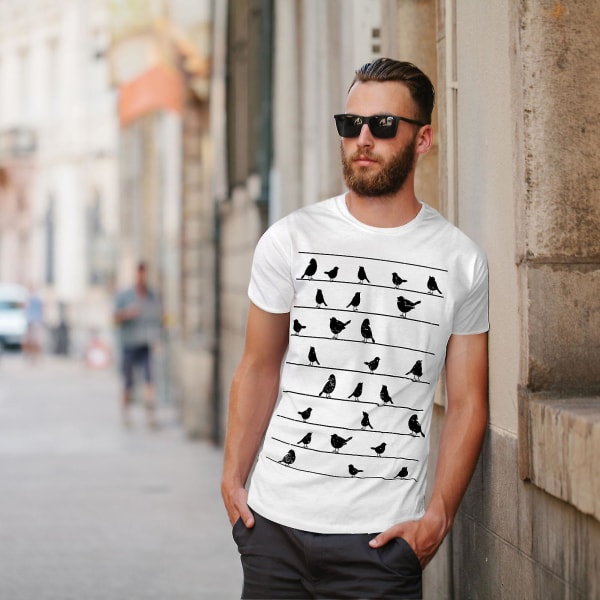 Lines Bird Cute Animal Men T-shirt L