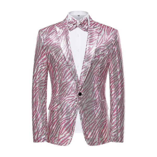 Kostymjacka för män Rosa paljettränder Slim Suit Coat L