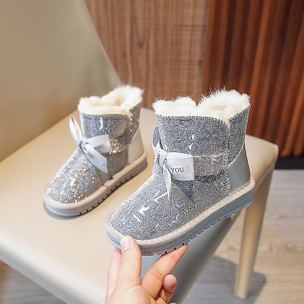 Flickor Vinter snökängor Skor Anti-halk Casual Lätt bomullsskor Xx2233 Silver 27