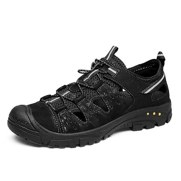 Nya sandaler översta lager läder handgjorda casual 6877 Black 44