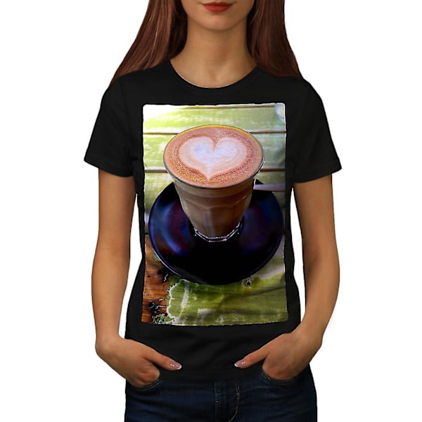 Kaffe Hjärta Morgon Mat Kvinnor Blackt-shirt XL