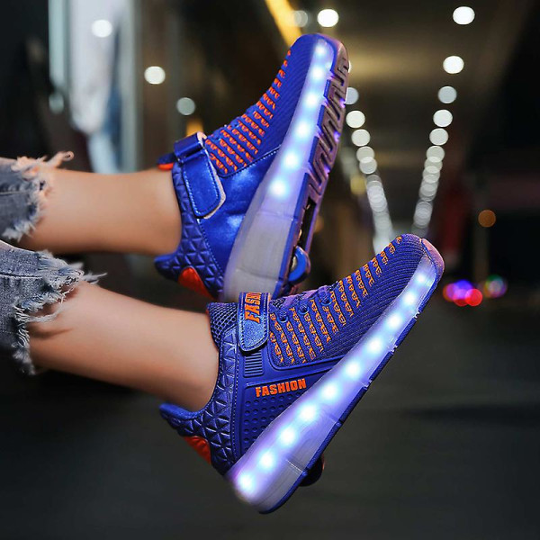 Barnsneakers Dubbelhjulsskor Led Light Skor 8099 Blue 36