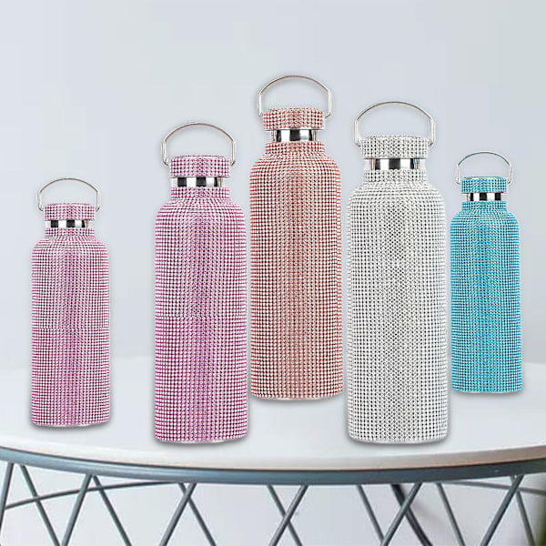 350ml/500ml/750ml isolerad flaska strass inlagd thermal rostfritt stål Barnisolerad vattenkopp för resor Leopard Pink 750ML