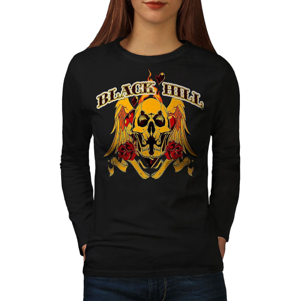 Black Hill Rose, svart långärmad T-shirt för kvinnor M