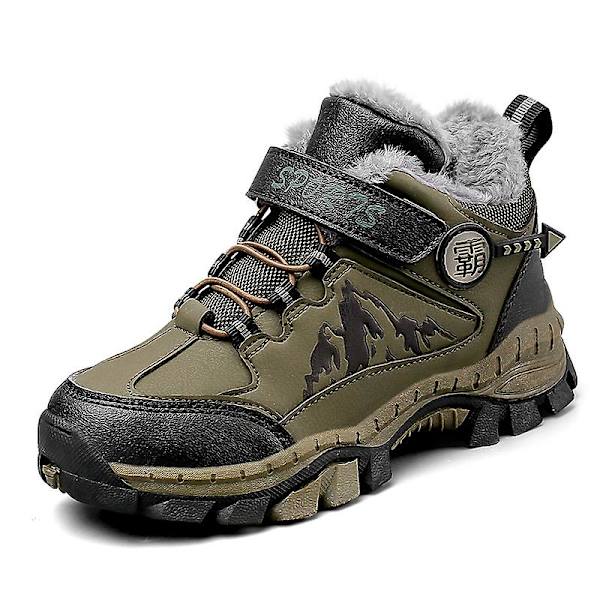 Pojkar Snow Boots Vinter Vattentät Antisladd Stövlar Vandring Outdoor Skor För Barn X858 Green 34