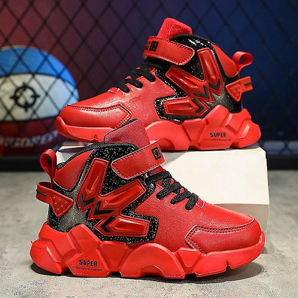 Pojkar Flickor Sneakers Andas löparskor Mode Sportskor för barn 2L826 BlackRed 34
