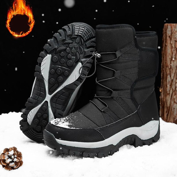 Herr Dam Vinterstövlar Snow Boot Plysch Varma Skor Vattentät Boot 2K219 Black 44