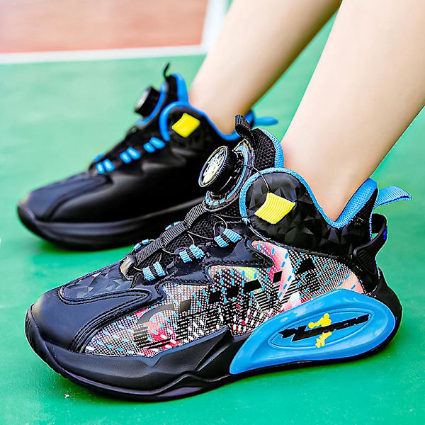 Basketskor för barn Mode Halkfria sneakers Andas Pojkar Flickor Sportskor 2902 BlackBlue 34