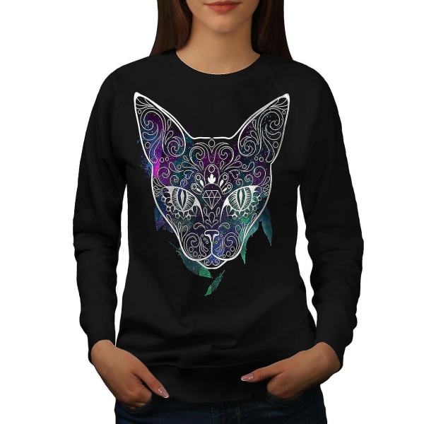 Mystic Cosmos Animal Cat Women Blacksweatshirt S