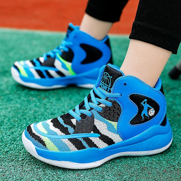 Barnbasketskor Mode Halkfria sneakers Sportskor som andas 2C008 BlackBlue 34