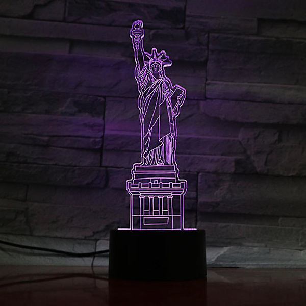 3d Nattljusstaty of Liberty Led Nattljus Sovrumsbordslampa Färg ändras