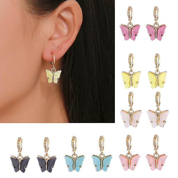 6 färger Butterfly Drop örhängen Tiny Dainty Mini Butterfly Hoop Örhängen Set