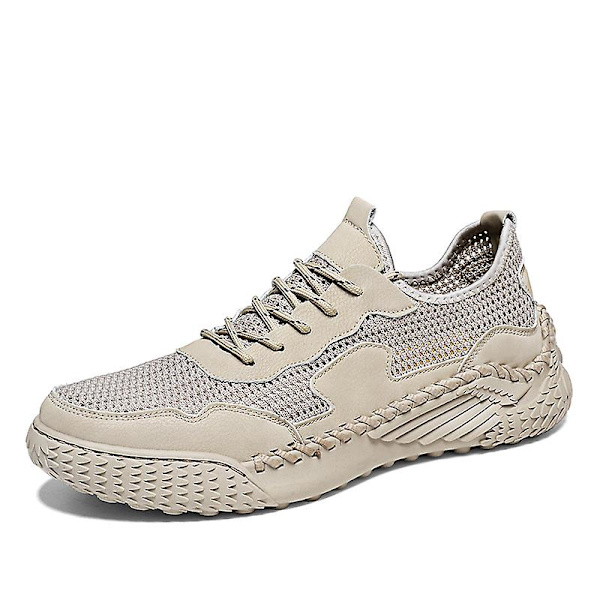 Promenadskor för män Andas Flying Woven Mesh joggingskor Halkfria sneakers 3C9903 Beige 40