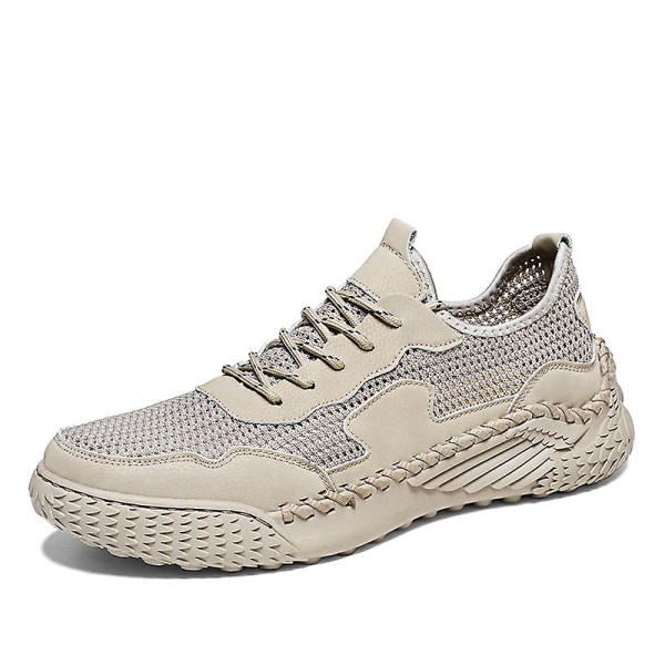 Promenadskor för män Andas Flying Woven Mesh joggingskor Halkfria sneakers 3C9903 Beige 41