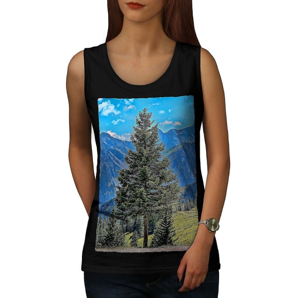 Tree Mountain Sky Nature Women Blacktank Top S