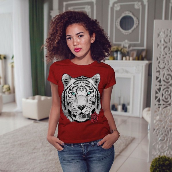 Romantisk Tiger Animal Women Röd-skjorta XL