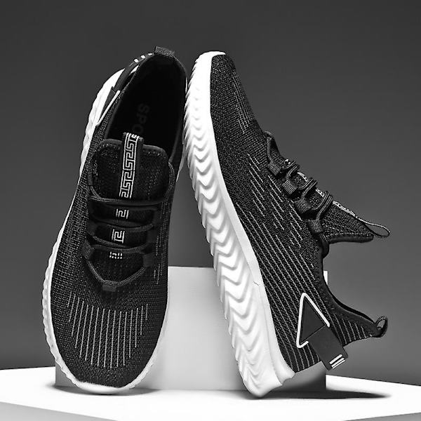 Sneakers för män Andas stretchtyg Mjukt Bekväma löparsportskor 2G6921 Black 44