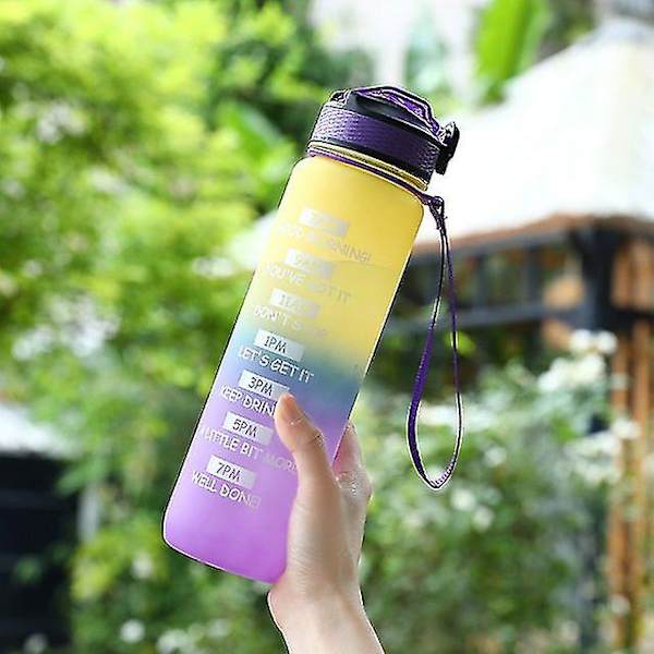 Utomhus vattenflaska Time Marker 1l Motiverande flaska presenter Yellow Purple