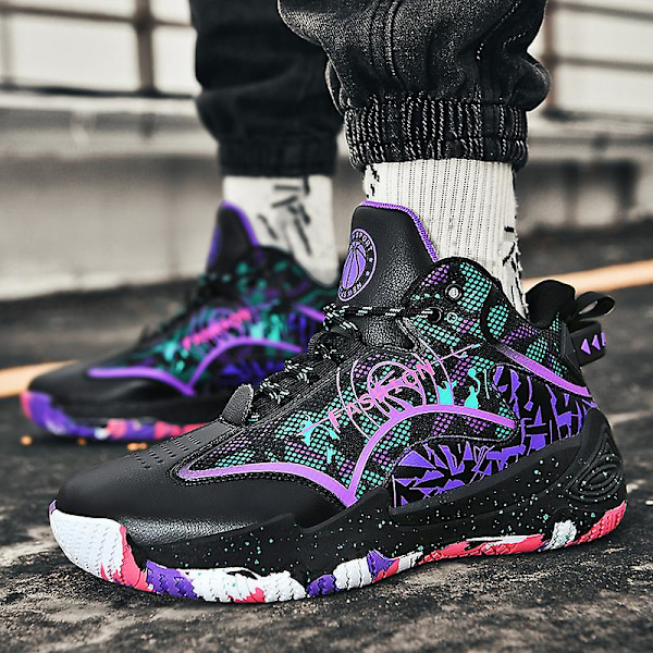 Basketskor för män Aldult Bekväma Sneakers Utomhussportskor 3B056 BlackPurple 41