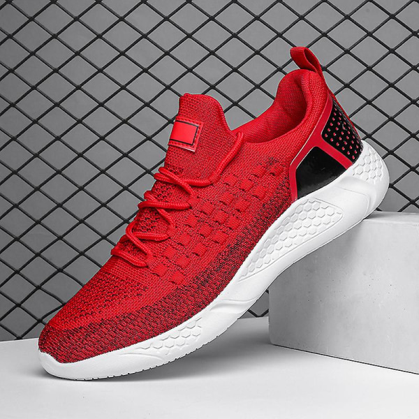 Sneakers för flugvävning för män Andas löparskor Mode sportskor 3A1011 Red 38