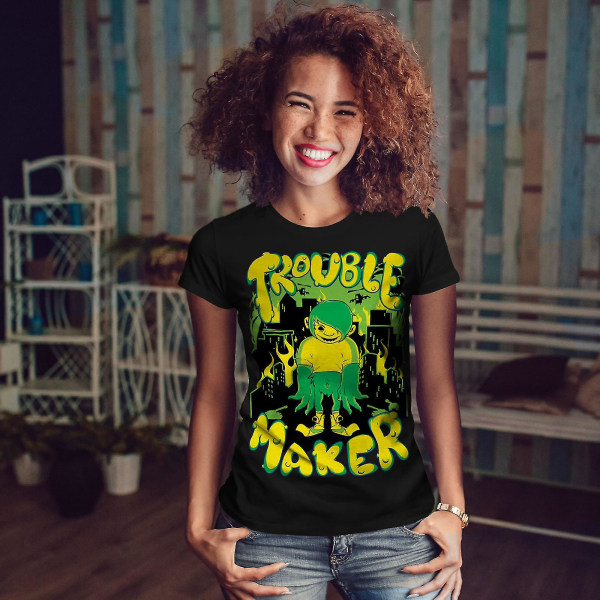 Trouble Maker Art Women Blackt-shirt | Wellcoda M