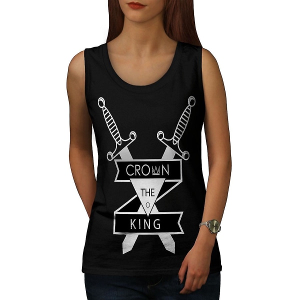 Crown King Sword Slogan Kvinnor Blacktank Top L