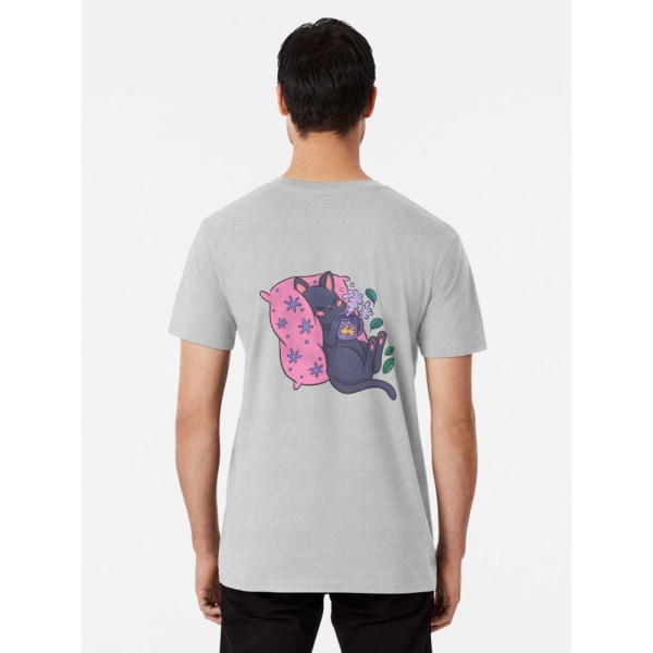 Söt Kitty med tekopp Premium T-shirt Heather Grey L_Back