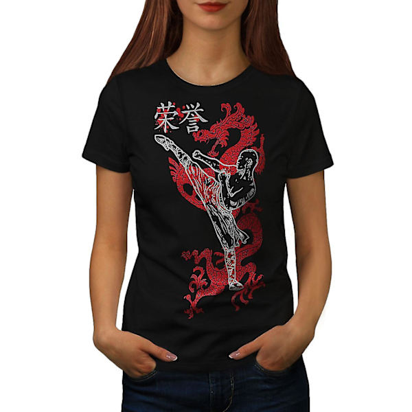 Ninja Dragon Warrior Svart t-shirt för kvinnor | Wellcoda M