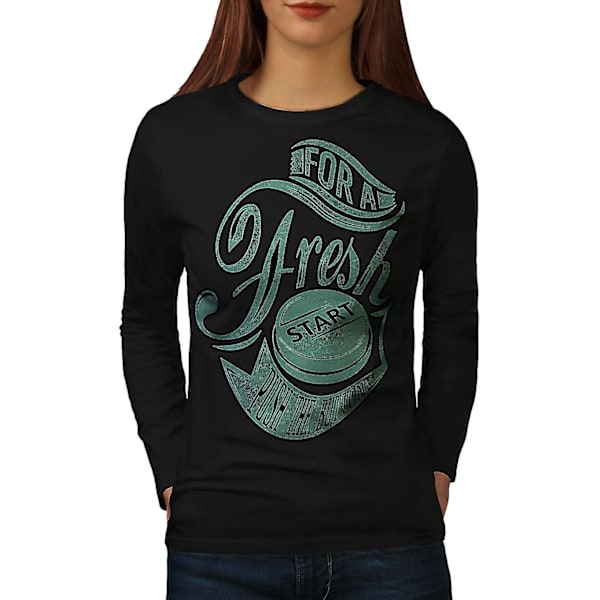 Fresh Start Button Kvinnor Blacklong Sleeve T-shirt M
