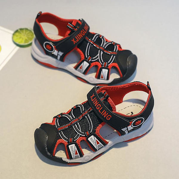 Barnsandaler Mode Halkfria strandskor Pojkar Flickor Antikrocktåhätta Cap Tx308 Red 36