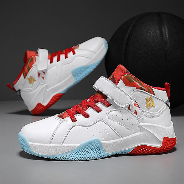 Barn basketskor Mode halkfria sneakers Andas sportskor 391 WhiteRed 34