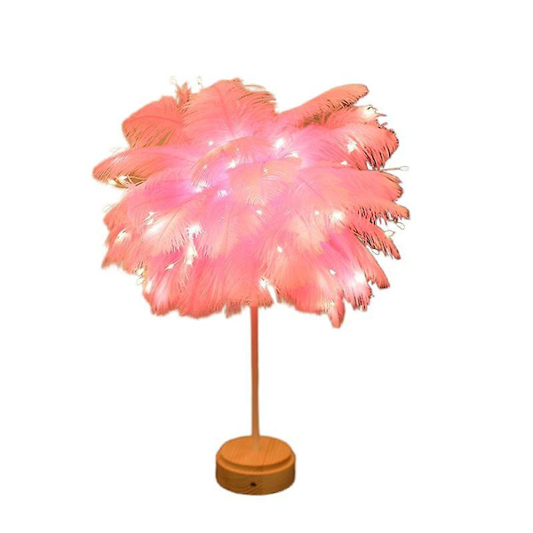 Gör-det-själv-fjäderbordslampa Trädfjäderlampskärm LED-bröllopsdekorationslampa (C)