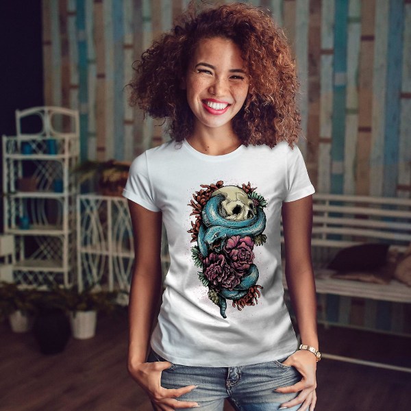 Snake Art Rose Dead Women Whitet-shirt L