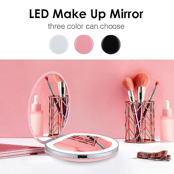 Bärbar led sminkspegel 3 dimbar beröringsljusstyrka Skönhet Uppladdningsbar mini rund led sminkspegel för present