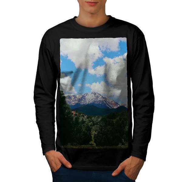 Nature Mountain Cloud Män Blacklong Sleeve T-shirt S